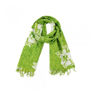 Echarpe Verde Flor Branca Viscose 180X50cm