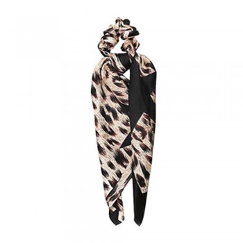 Scrunchie com Lenço em Poliéster para Cabelo Preto Animal Print Leopardo 27x7 cm