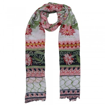 Echarpe Floral Rosa e Verde Poliéster 180x90 cm