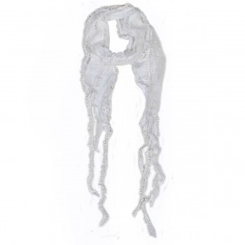 Echarpe Branco Estilo Rosário Algodão 160x15 cm