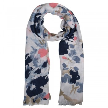 Echarpe Floral Abstrata Branco Azul e Rosa Poliéster 180x90 cm