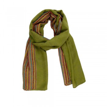Echarpe Verde c/ Listras Coloridas Viscose 170x70 cm
