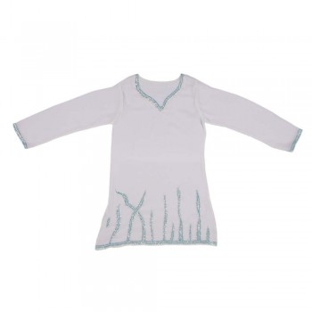 Bata/Vestido Branco Poliéster c/ Lantejolas Brilhantes Prata e Azul A90xL48 cm