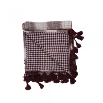 Lenço Xadrez e Quadriculado Marrom e Branco com Franja Viscose 75x75 cm