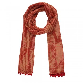 Echarpe Listrada Laranja c/ Mini Pompom Viscose 180x52 cm