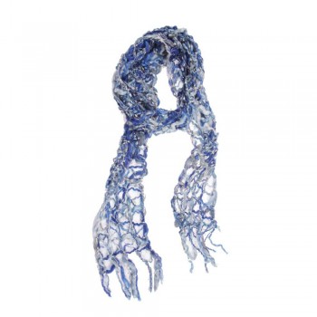 Echarpe Vazada Azul e Branco Viscose 190x10cm