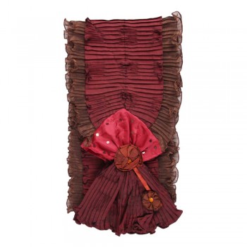 Echarpe Vermelho Queimado Drapeado c/ Aplicações Veludo e Viscose 180x20cm