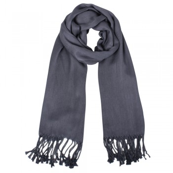 Echarpe Lisa Chumbo c/ Franjas Viscose 100g 160x55 cm