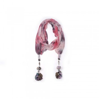 Echarpe Tie Dye Rosa e Roxo c/ Penduricalhos Viscose 170x35 cm