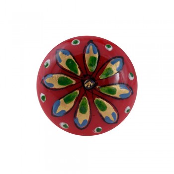 Puxador Resina c/ Flor Pintado a Mão Vermelho 4X4X3 cm