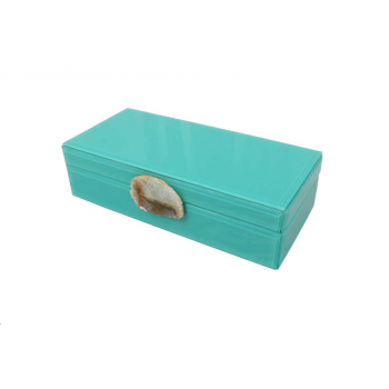 Caixa Decorativa de Vidro Retangular Turquesa c/ Fecho em Pedra A8xC29xL12 cm