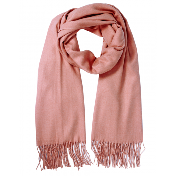 Echarpe Rosa Claro Lisa com Lã e Franja Acrílico 180x68cm