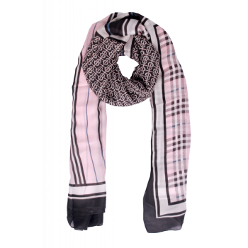 Xale 100% Poliester Mescla Geometrico Rose/ Preto 180X90CM