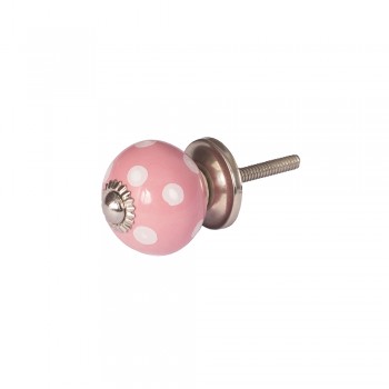 PUXADOR CERAMICA ROSA BOLINHA BRANCA 3x3x3 CM
