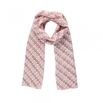 Echarpe em Algodão Branco com Estampa de Círculos Marrom/Rosa A160xL50cm