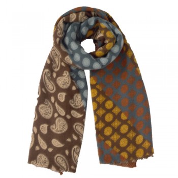 Xale 100% Acrilico Estampas Azul/Marrom 180X80CM