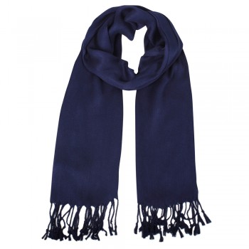 Echarpe Lisa Azul Marinho c/ Franjas Viscose 100g 160x55 cm
