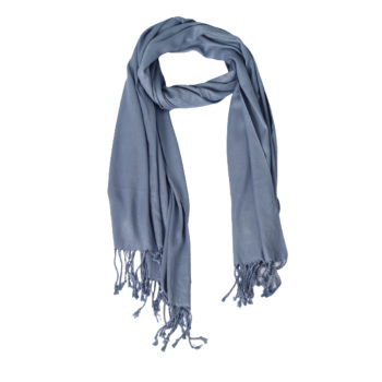 Echarpe em Viscose Lisa Azul Jeans com Franja 220g 180x70cm