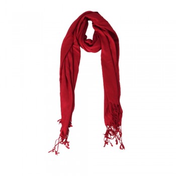 Echarpe Lisa Vermelho Forte Queimado c/ Franjas Viscose 100g 160x55 cm