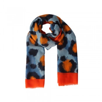 Xale 100%  Poliester Onca Azul/ Laranja 180X90 CM