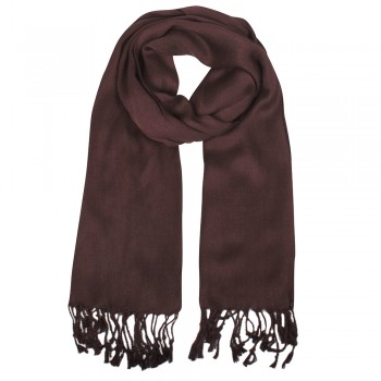 Echarpe Lisa Chocolate Escuro c/ Franjas Viscose 100g 160x55 cm