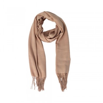 Echarpe Lenço Cachecol Fina Lisa Bege 150g c/ Franja Viscose