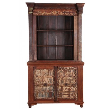 Estante em Madeira Rústica com 2 Prateleiras e 2 Portas A226xL127xP46 cm