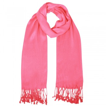 Echarpe Lisa Rosa Chiclete c/ Franjas Viscose 100g 160x55 cm