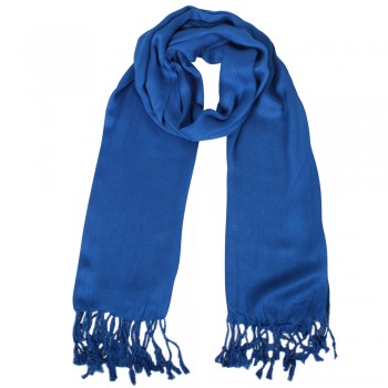 Echarpe Lisa Azul Royal c/ Franjas Viscose 100g 160x55 cm