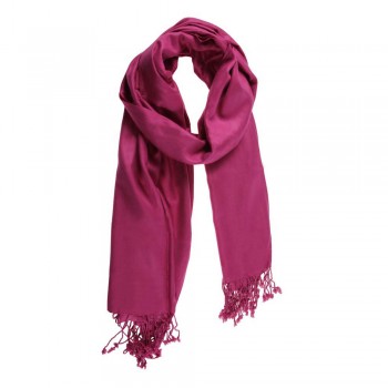 Echarpe em Viscose Lisa Rosa Forte com Franja 220 g A180xL70 cm