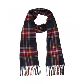 Xale 100% Poliester Xadrez Tartan Pto/Vermelho 180X35CM