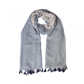 Xale 100%  Poliester  Floral Azul 180X90 CM