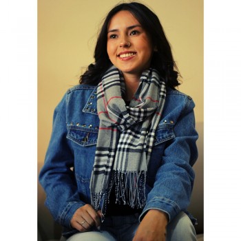 Xale 100% Poliester Tartan Cinza e Preto 180X35CM