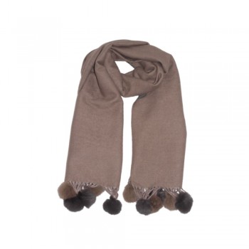 Xale lisa 100% Acrilico Dupla Face  com Pompom Concreto/Cinza 200X70CM