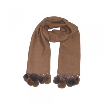 Xale lisa 100% Acrilico Dupla Face  com pompom Fendhi/Cinza 200x80CM