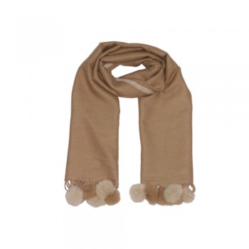 Xale 100% Acrilico Double com Pompom Fendhi/Bege 200X70CM