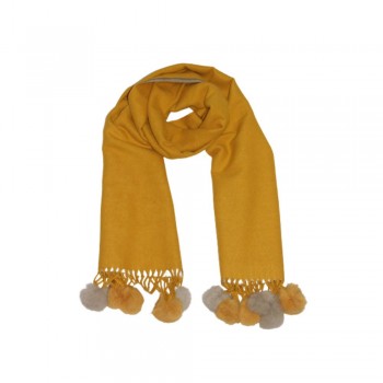 Xale Lisa 100% Acrilico com Pompom Cinza/ Caramelo 200X70CM