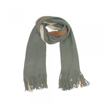 Xale 100% Acrilico Franja Longa Oliva e Bege 180 X 65 CM