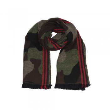 Xale 100% Acrilico Camuflado Verde Barrado Vermelho 200 X 65 CM
