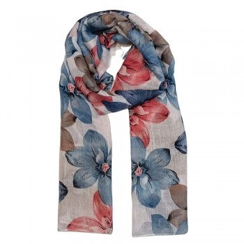 Xale 100%  Poliester Floral Tropical Azul e Rosa 180X90 CM