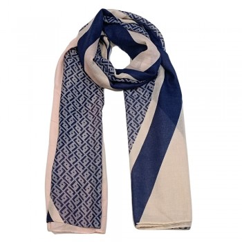Xale 100%  Poliester Geometrico Azul e Rose 180X90 CM