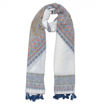 XALE 100%  POLIESTER TRIBAL OFF WHITE/AZUL 180X90 CM