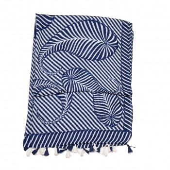 XALE 100%  POLIESTER FOLHAGENS LISTRADAS AZUL 180X90 CM
