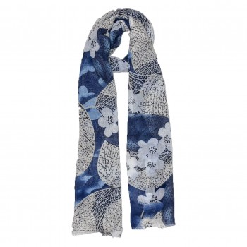 XALE 100%  POLIESTER FLOWERS BLUE LISTRAS CINZA 180X90 CM
