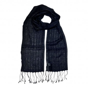 Echarpe Preta c/ Lurex Brilhante e Franjas Viscose 180x35 cm