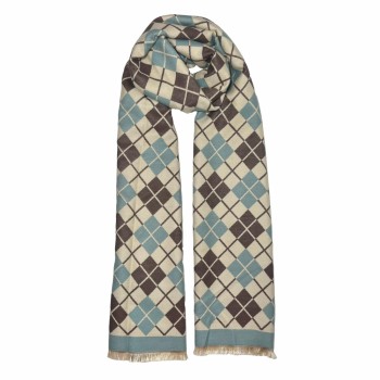 XALE 100% ACRILICO XADREZ ARGYLE AZUL E BROWN 180X60 CM
