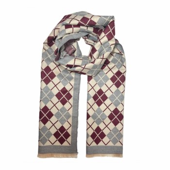 XALE 100% ACRILICO XADREZ ARGYLE MARSALA E CINZA 180X60 CM
