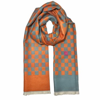 XALE 100% ACRILICO QUADRICULADO AZUL E LARANJA 180X60 CM