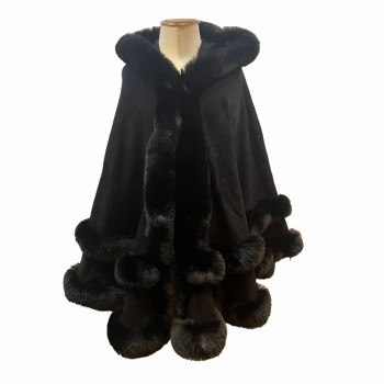 PONCHO 100% ACRILICO PRETO  COM PELE DUPLA E CAPUZ TAM  UNICO