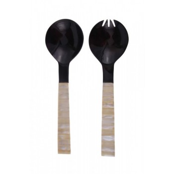 Jogo de Talheres para Salada Osso e Chifre com Cabo de Madrepérola Natural 2 Peças A30xL2,5 cm